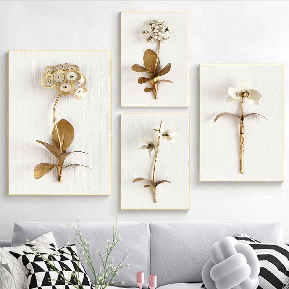 Natural Golden Flowers and Leaves Canvas Poster