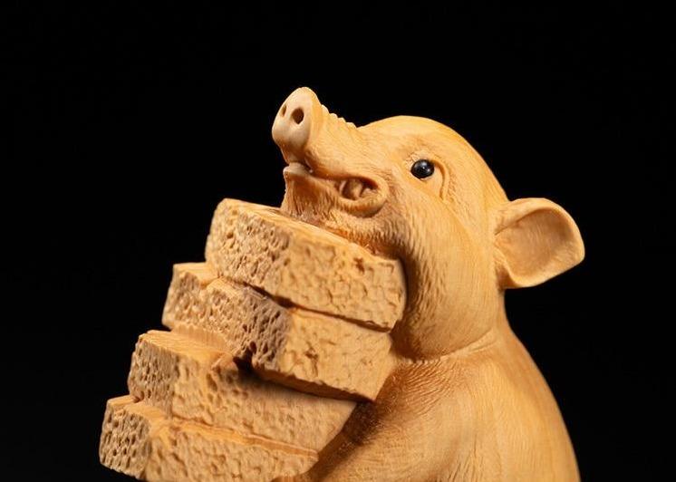 Wooden Artisan Pig Decor