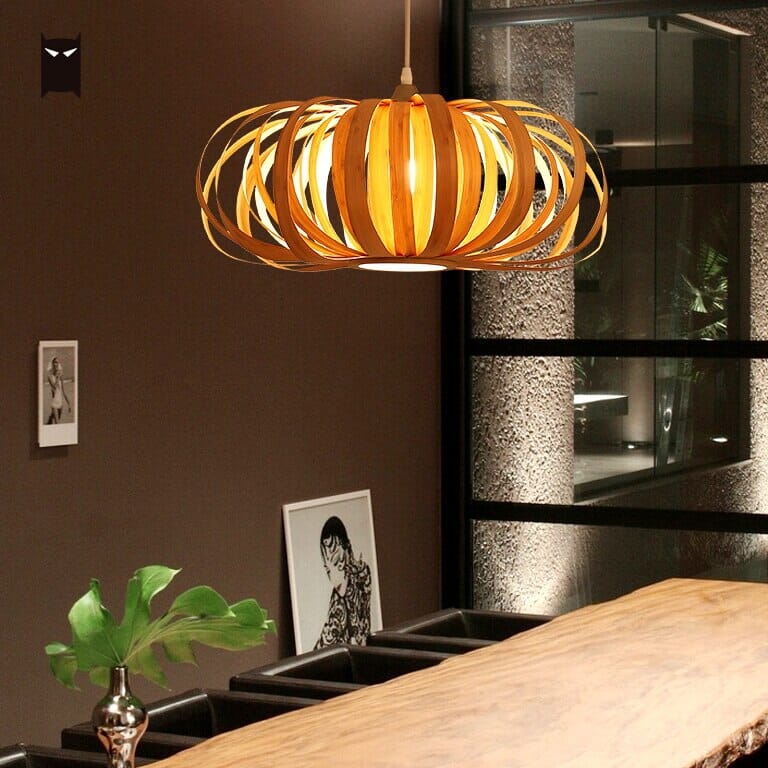 Wooden Pumpkin Pendant Light Fixture