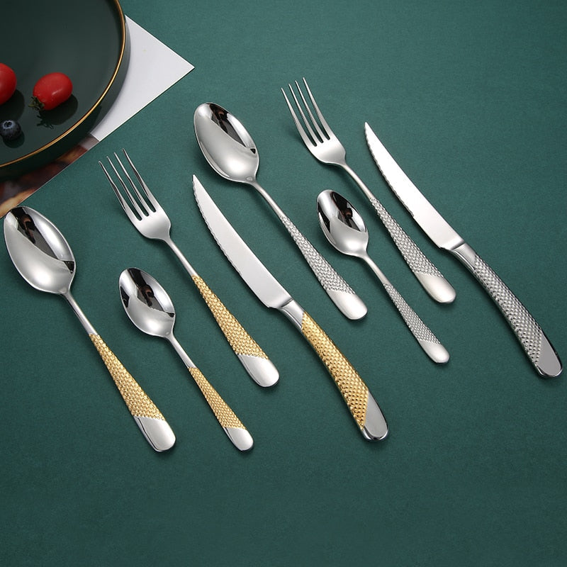 Modern Textured Handle Silverware Set