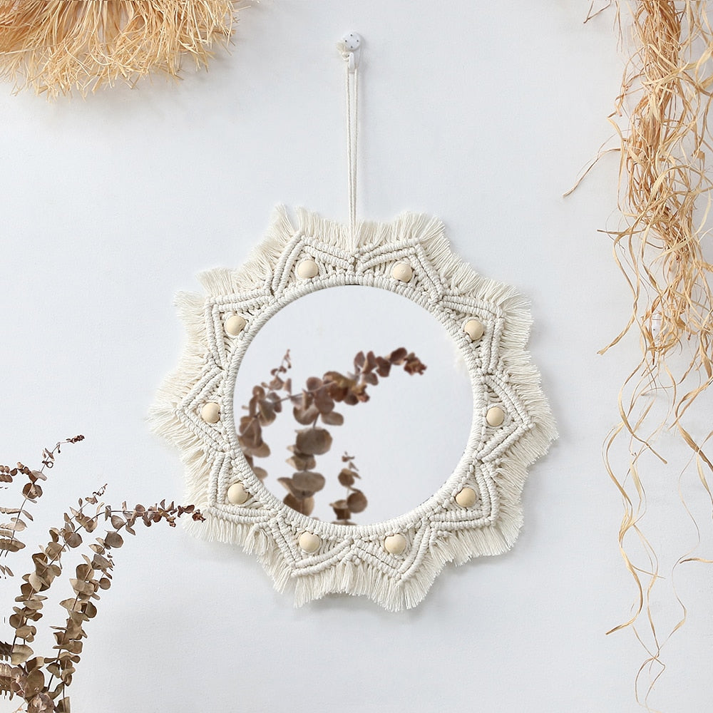 Boho Macrame Decor Round Mirror