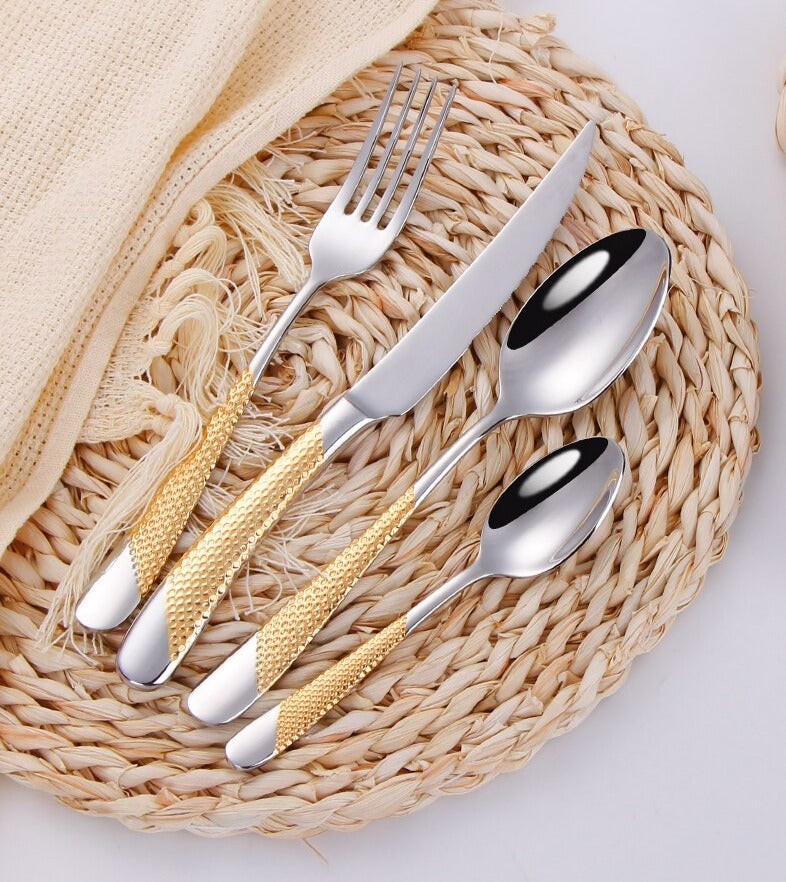 Modern Textured Handle Silverware Set