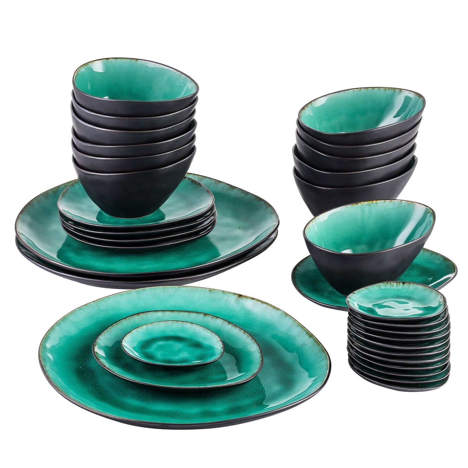 Radiante 33-Piece Pottery Vintage Ceramic Dinner Set - Nordic Side - 12, 33, Ceramic, Coco, Dessert, Dinner, Dipping, DishesBowl, Piece, Plate, Pottery, Set, Vintage, with