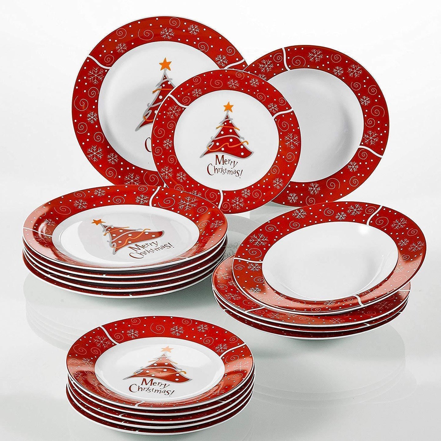 18-Piece Christmas Style Porcelain Ceramic Dinnerware Set Tableware with 6*Dessert Plate,Soup Plate and Dinner Plate Set - Nordic Side - 18, and, Ceramic, Christmas, Dessert, Dinner, Dinnerwa