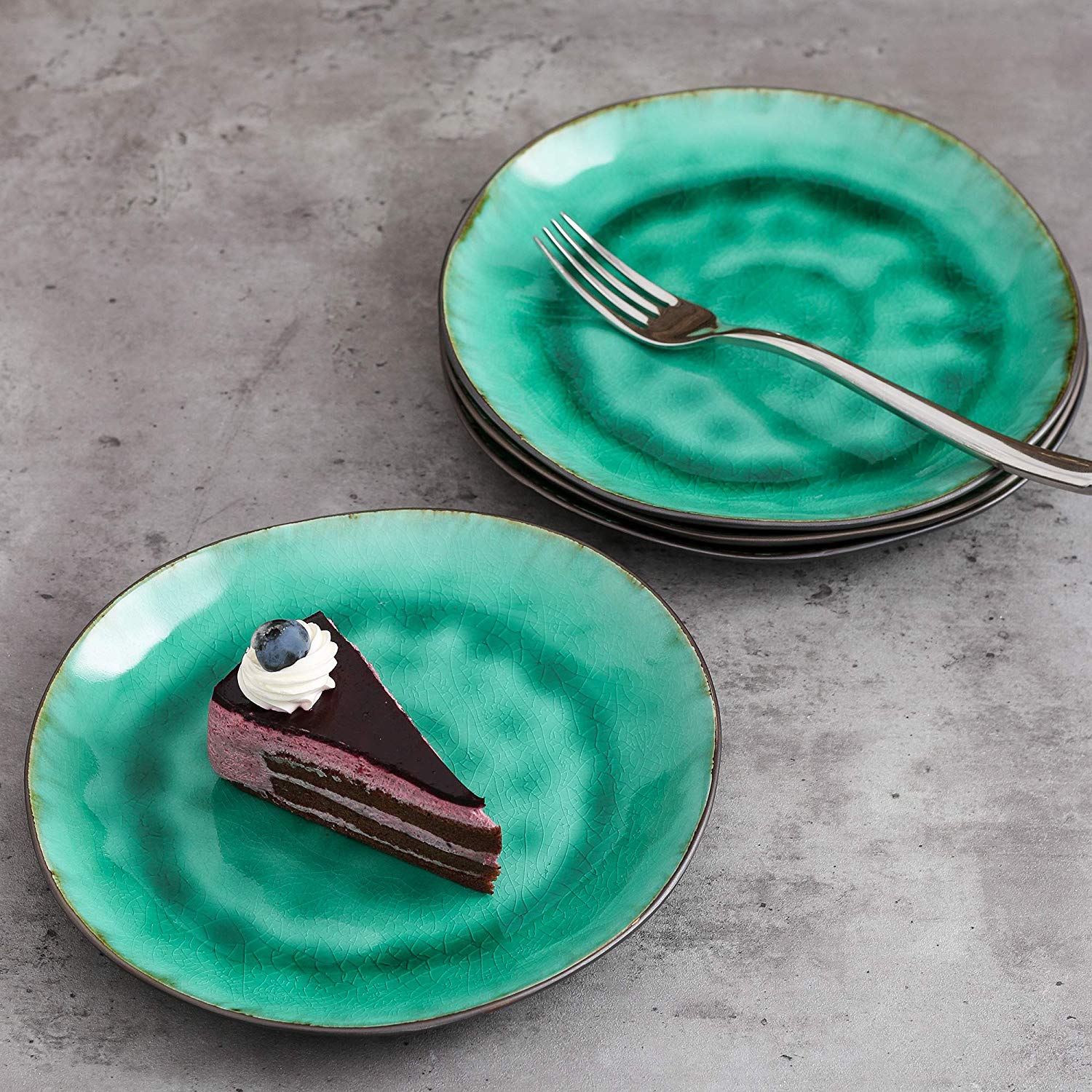 Radiante 4/8/12 Pieces Pottery Stoneware Vintage Ceramic Green Crockery Plate Set 8.5" - Nordic Side - 4812, 85, Ceramic, Coco, Crockery, Dessert, Green, Pieces, Plate, Pottery, SaladFruitSna