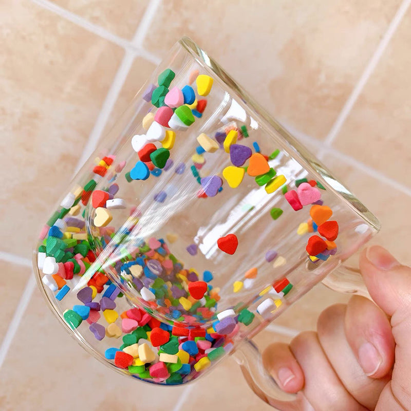 Multicolor Heart Shaped Quicksand Glass Mug