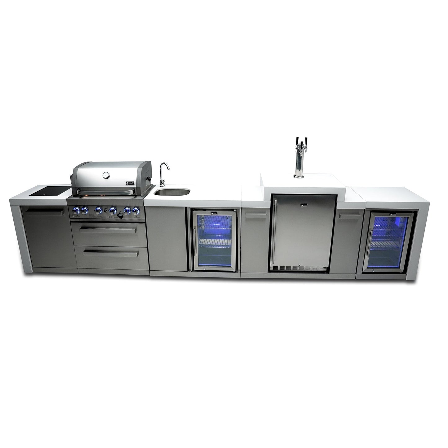 Mont Alpi 400 Deluxe BBQ Grill Island with Kegerator, Beverage Center & Fridge Cabinet - MAi400-DKEGBEVFC