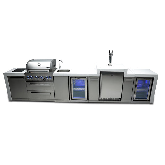 Mont Alpi 400 Deluxe BBQ Grill Island with Kegerator, Beverage Center & Fridge Cabinet - MAi400-DKEGBEVFC