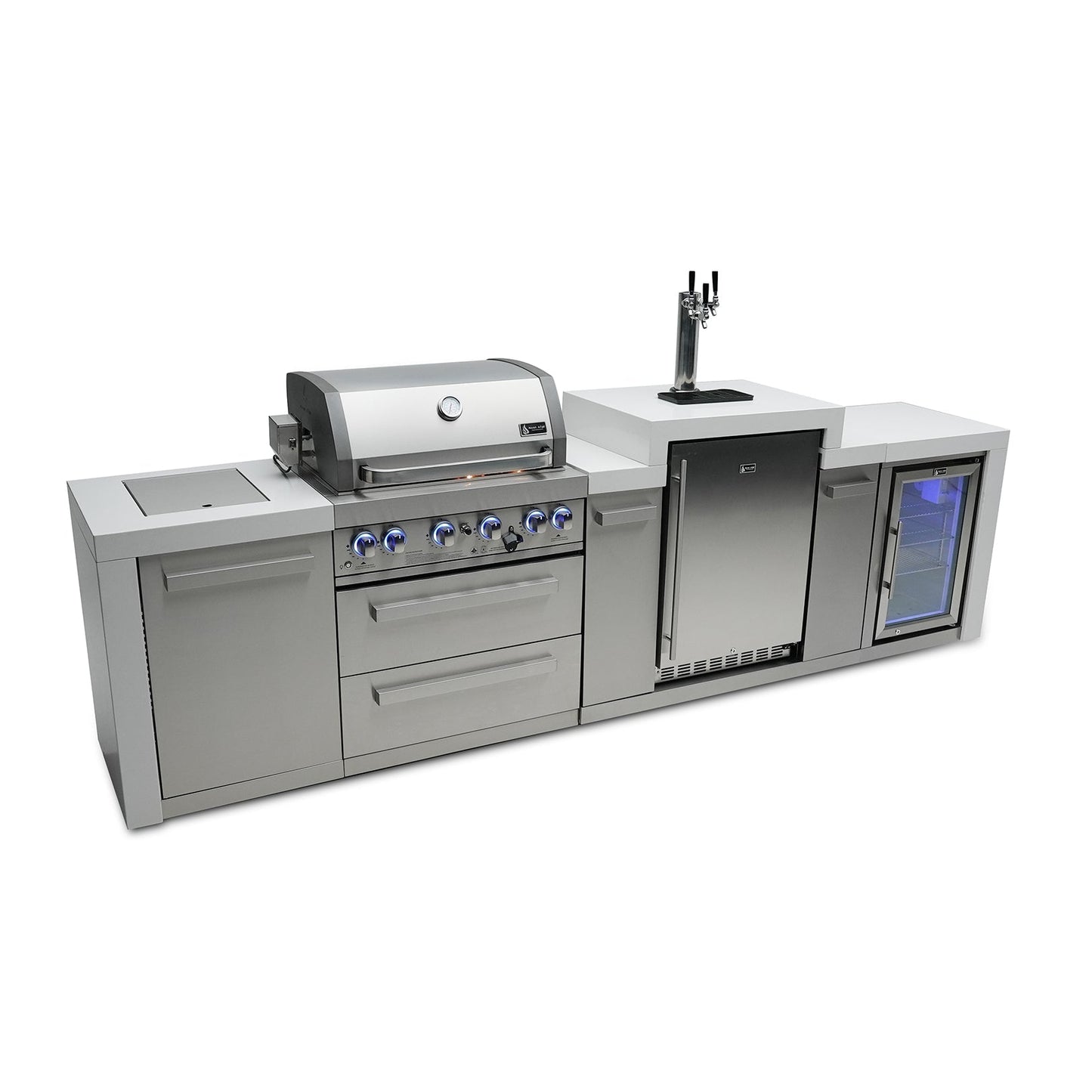 Mont Alpi 400 Deluxe BBQ Grill Island with Kegerator & Fridge Cabinet - MAi400-DKEGFC