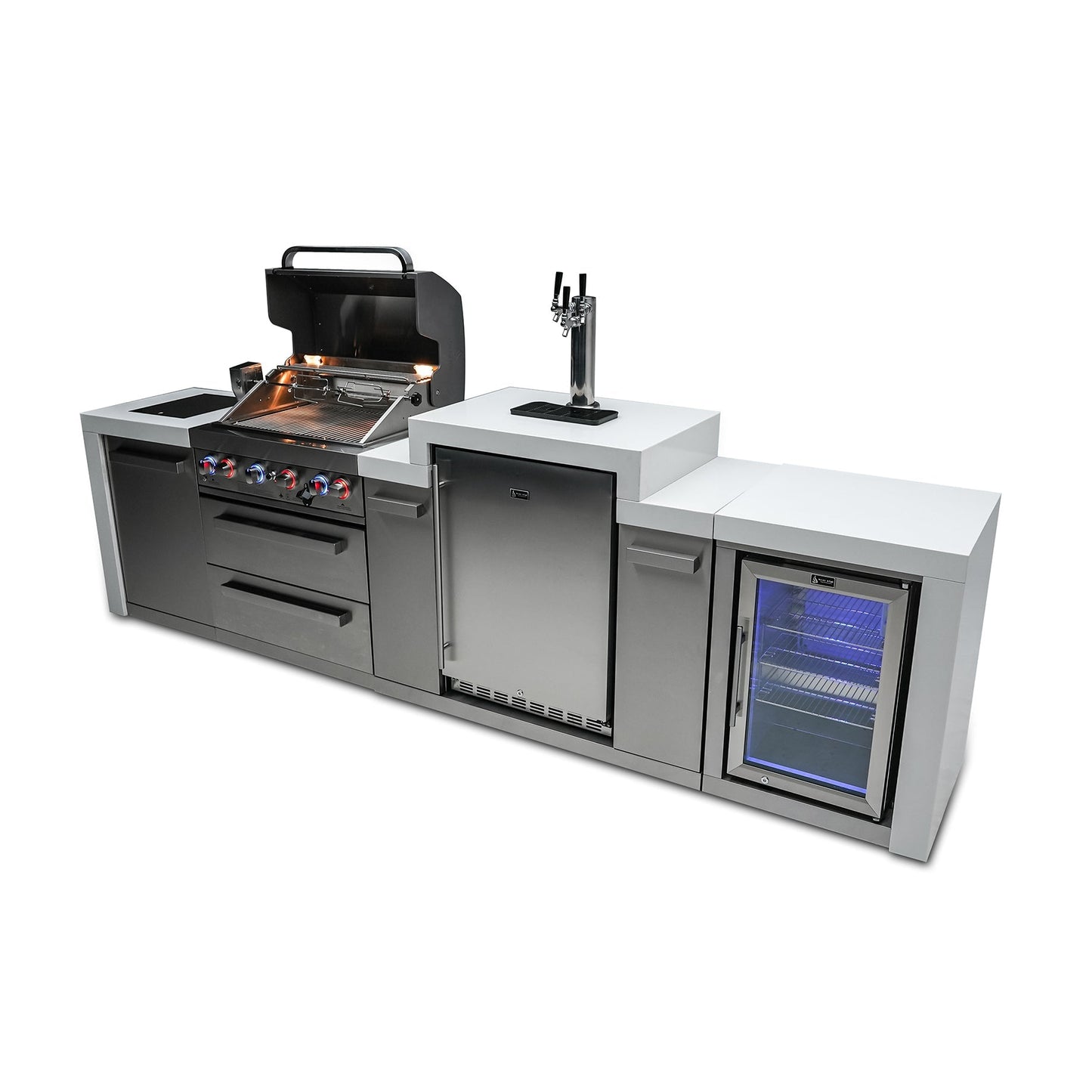 Mont Alpi 400 Deluxe BBQ Grill Island with Kegerator & Fridge Cabinet - MAi400-DKEGFC