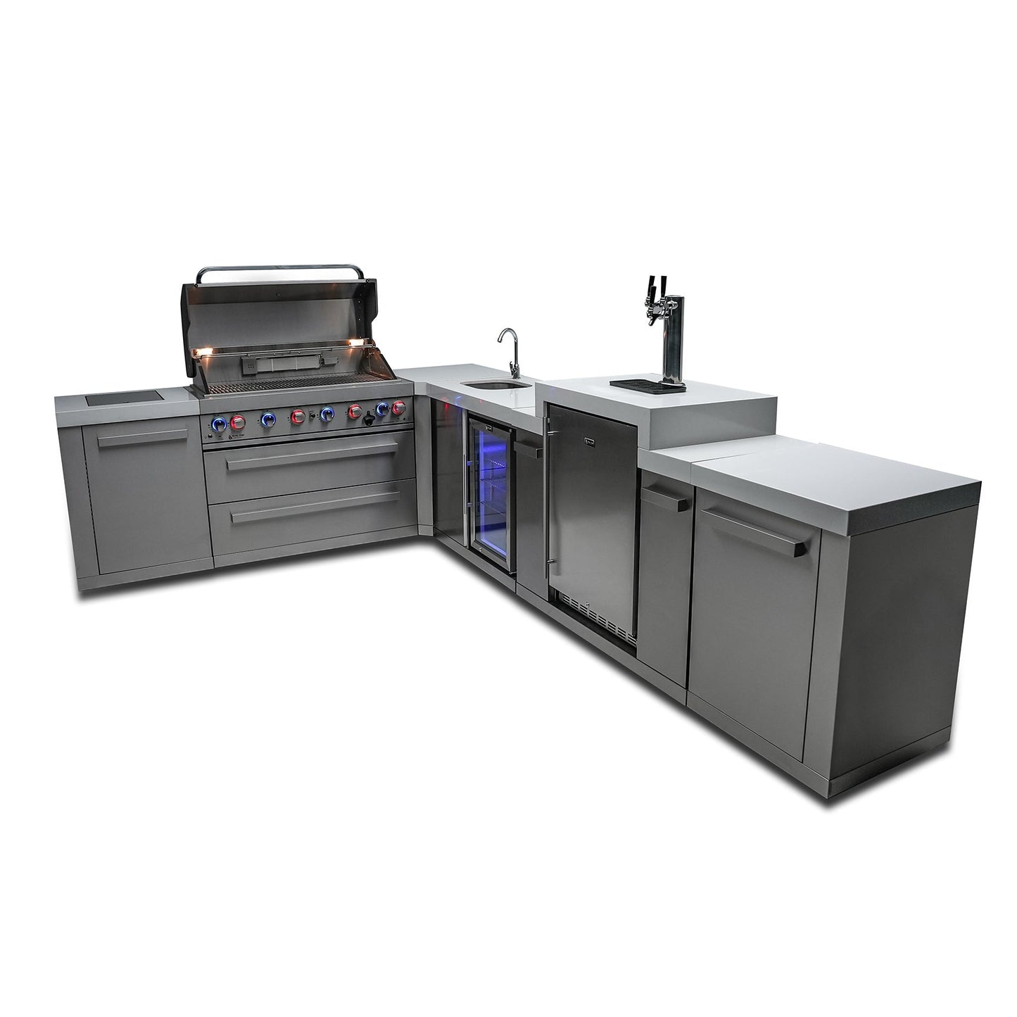 Mont Alpi 805 BBQ Grill Island with 90 Degree Corner, Kegerator & Beverage Center - MAi805-90KEGBEV