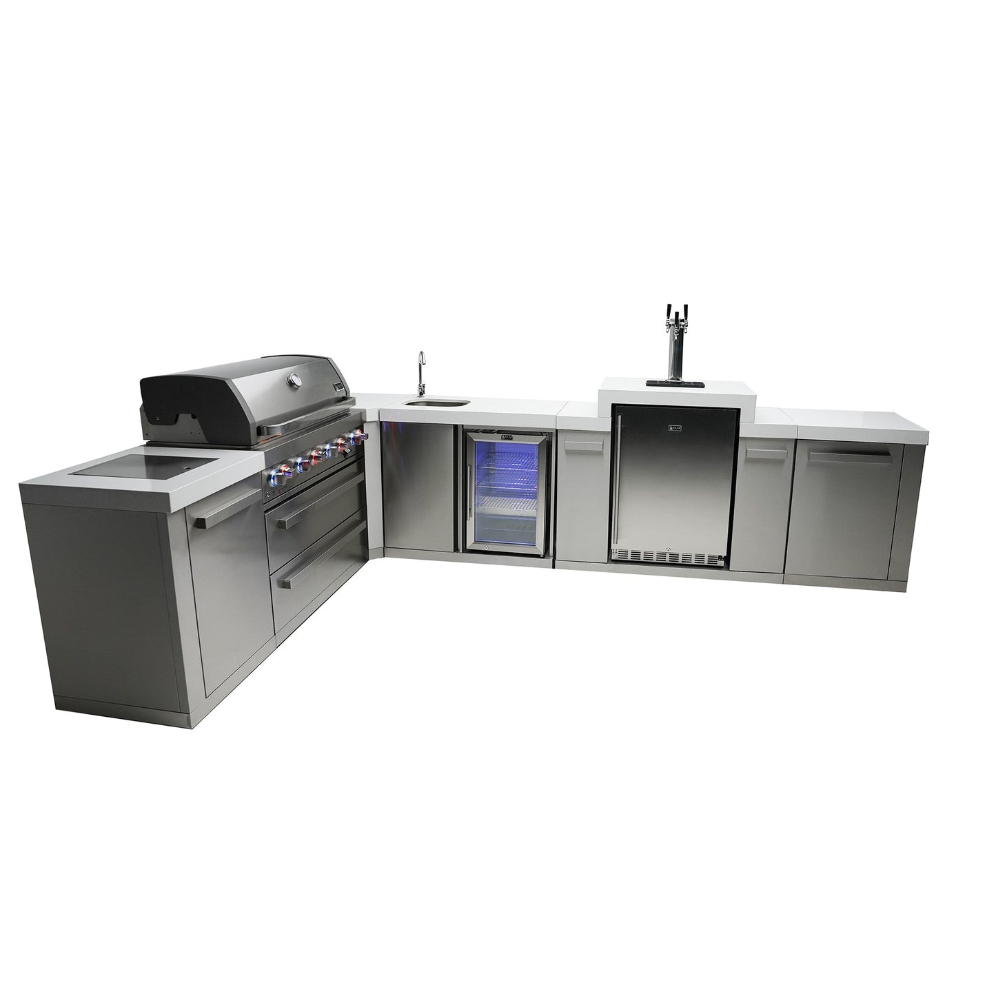 Mont Alpi 805 BBQ Grill Island with 90 Degree Corner, Kegerator & Beverage Center - MAi805-90KEGBEV