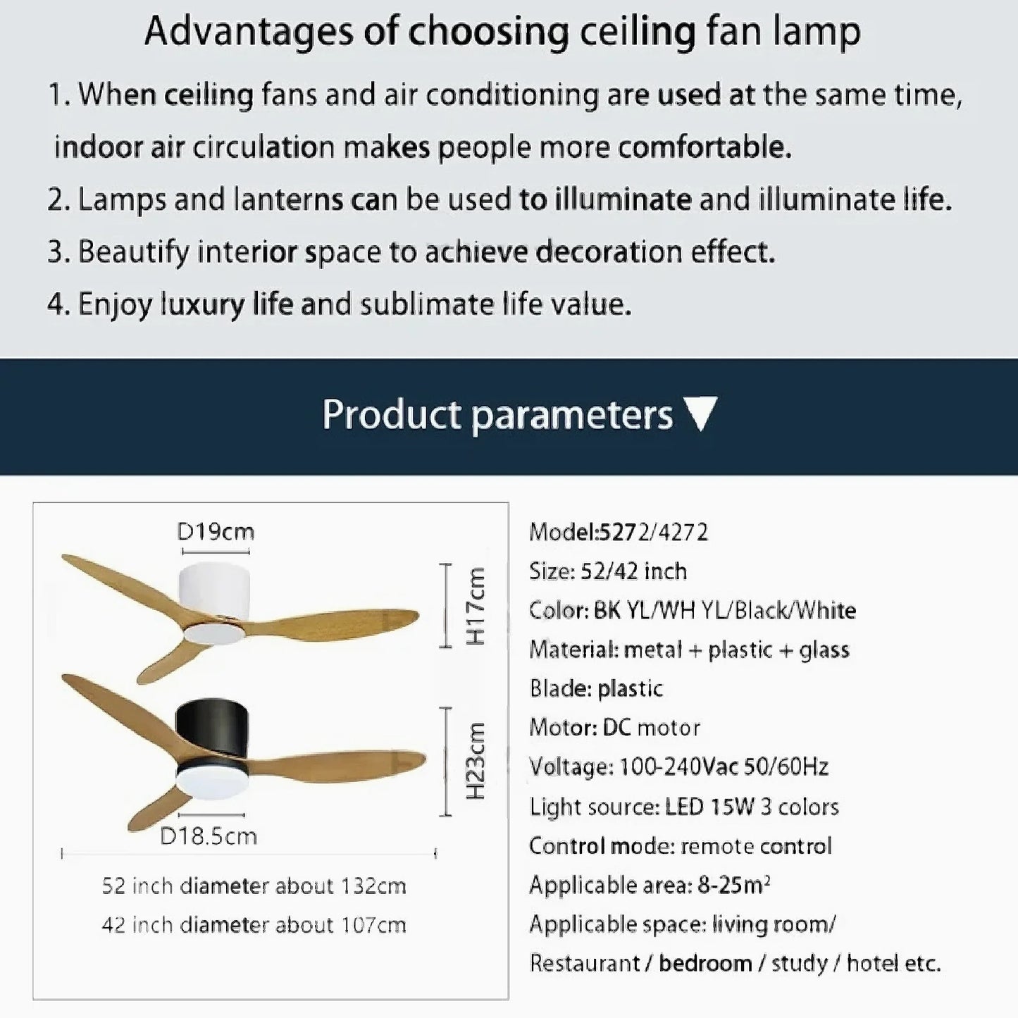 Aspe | Modern Led Wooden Ceiling Fan with Remote Control