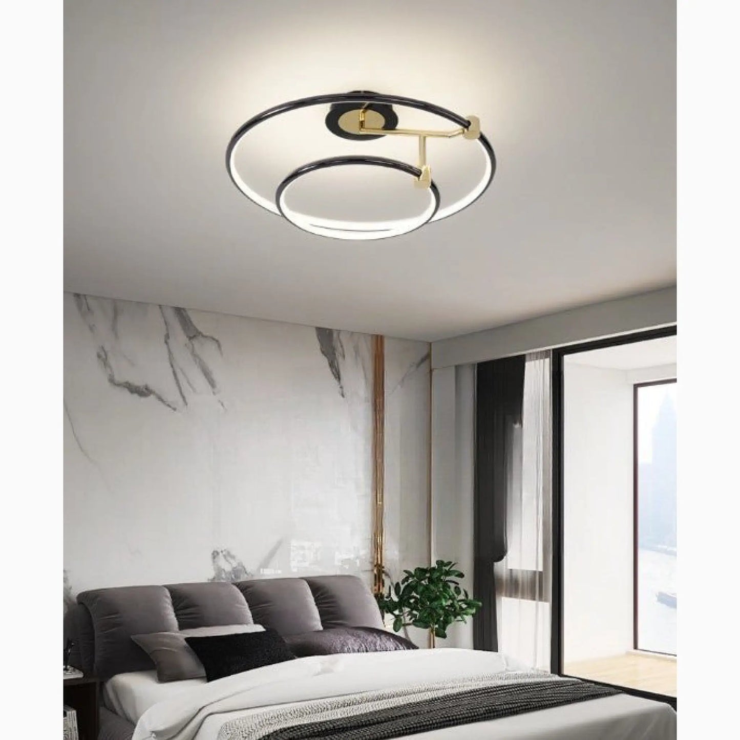 Bagnone | Electroplated LED Ceiling Light with 2 Layers Rotatable Ring for Living Room