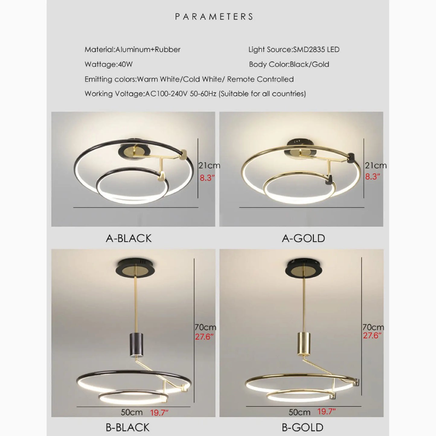 Bagnone | Electroplated LED Ceiling Light with 2 Layers Rotatable Ring for Living Room