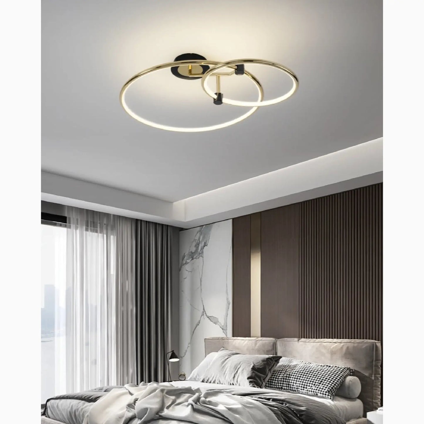 Bagnone | Electroplated LED Ceiling Light with 2 Layers Rotatable Ring for Living Room