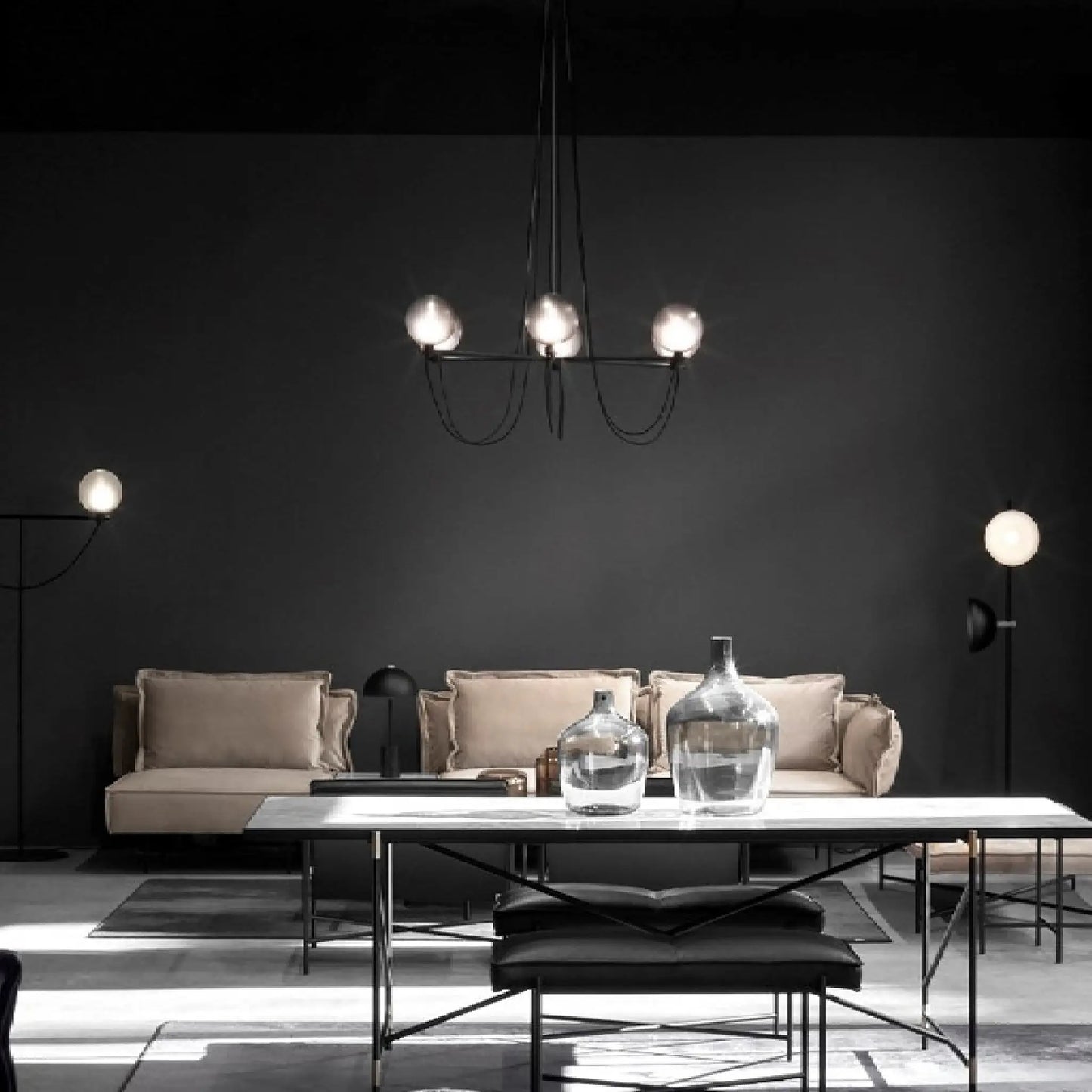 Bagnoregio | Misty Gray Retro LED Chandelier with Glass Ball made in Loft Design