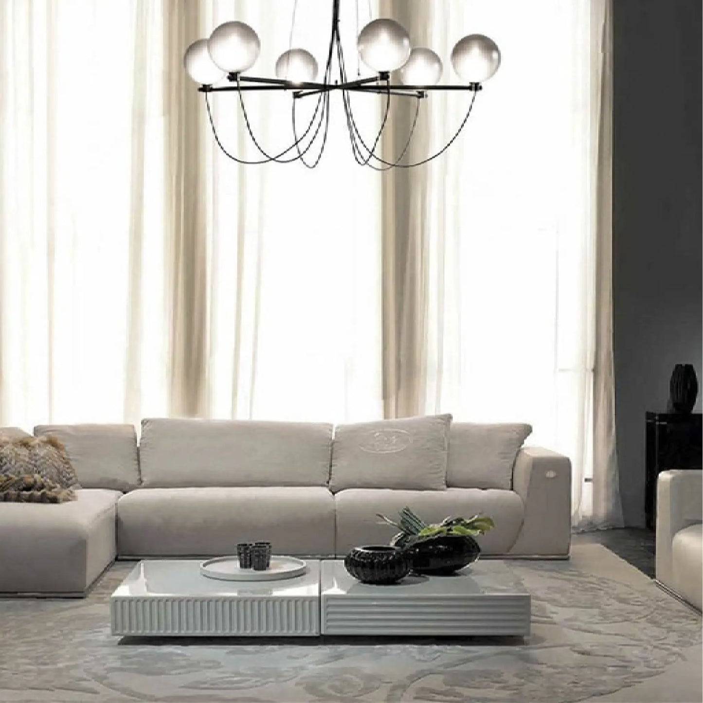 Bagnoregio | Misty Gray Retro LED Chandelier with Glass Ball made in Loft Design