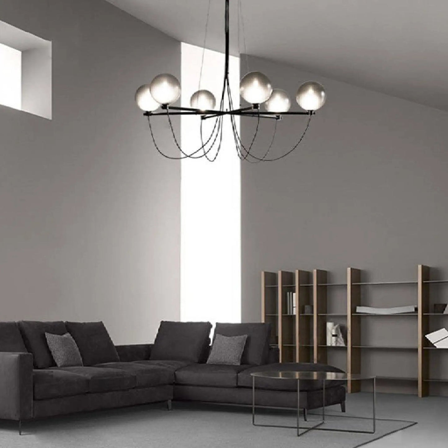 Bagnoregio | Misty Gray Retro LED Chandelier with Glass Ball made in Loft Design