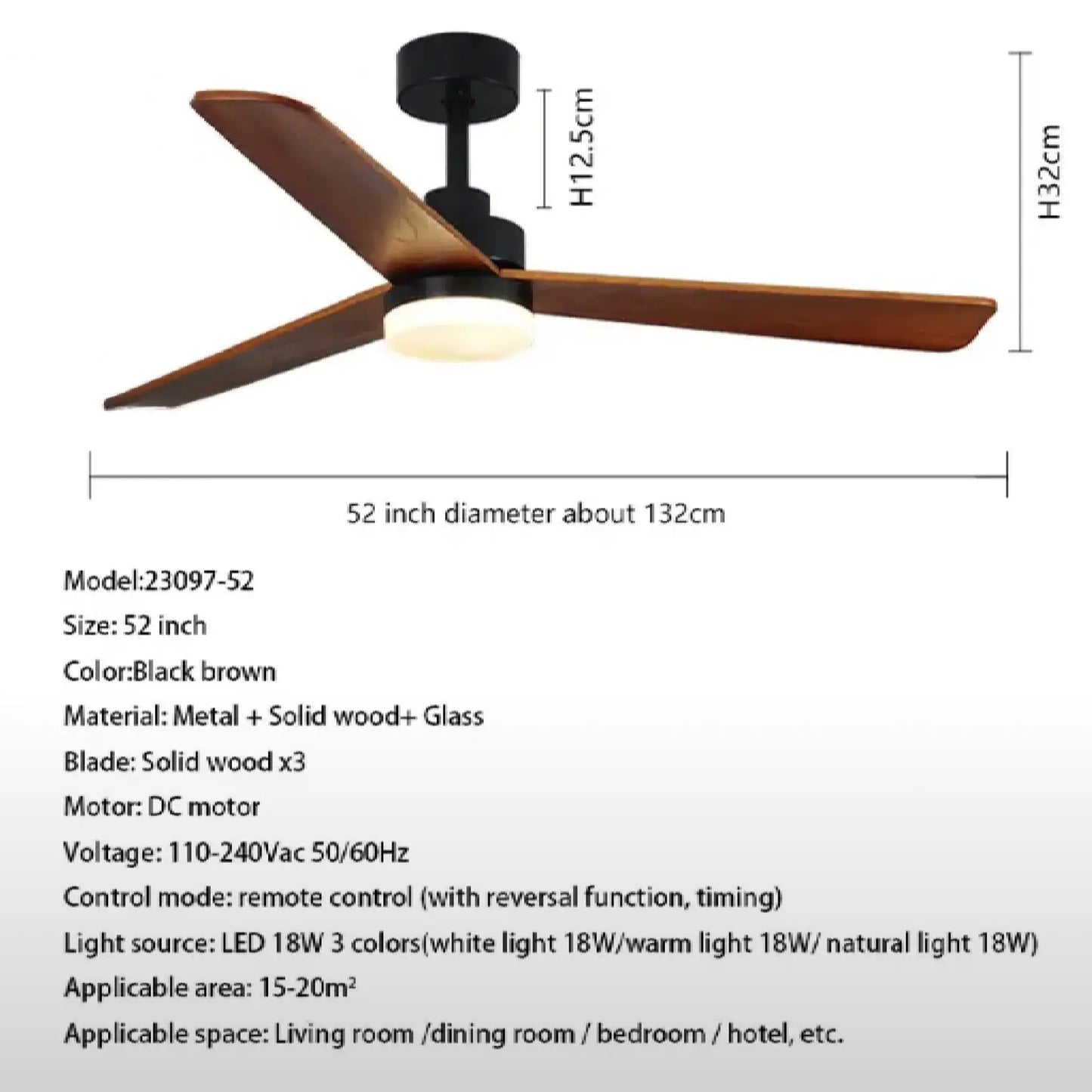 Barasso | 60" Modern Wooden Ceiling Fan with Remote Control