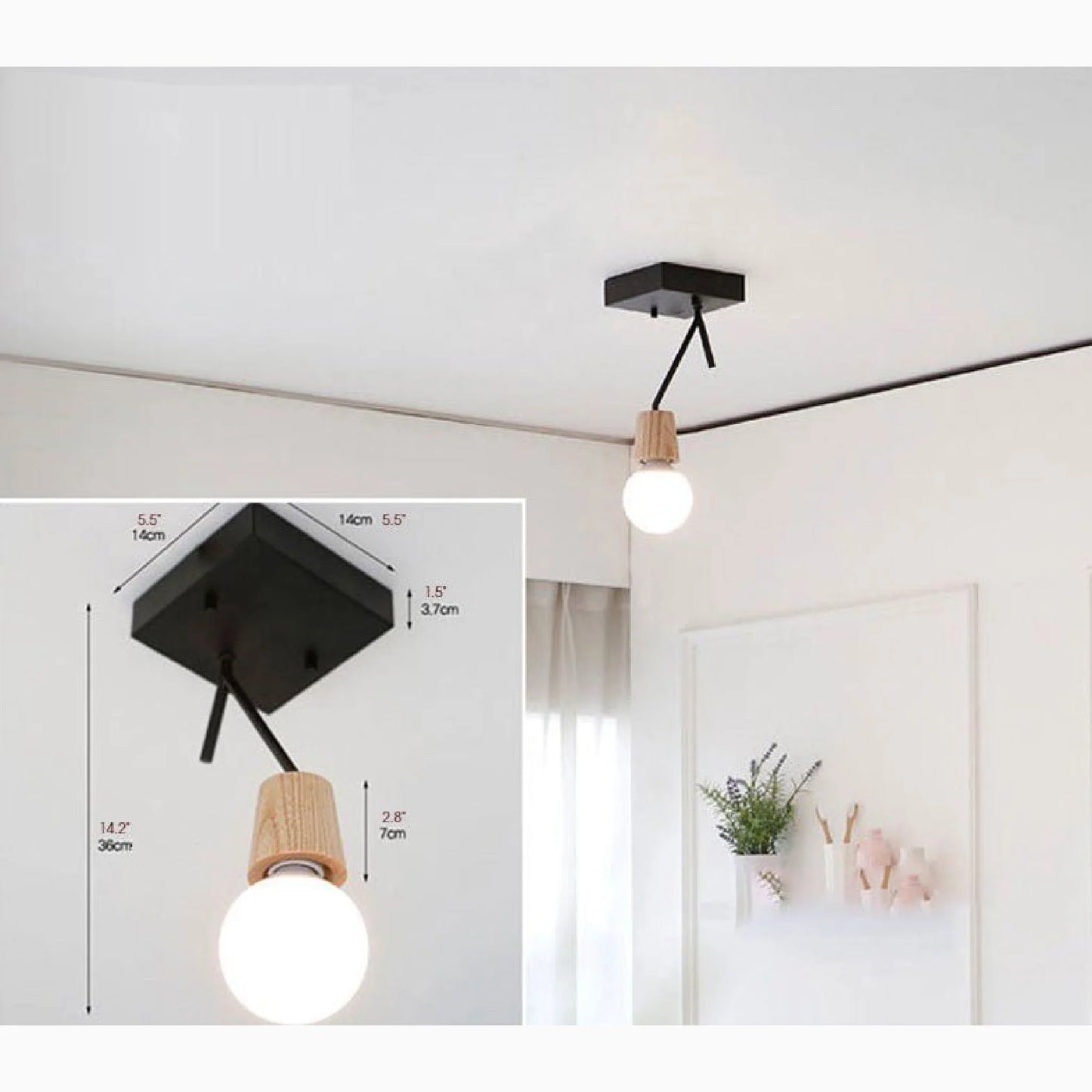 Möhlin | Ceiling Lamp with Surface Mounted Wood for Bedroom, Living Room