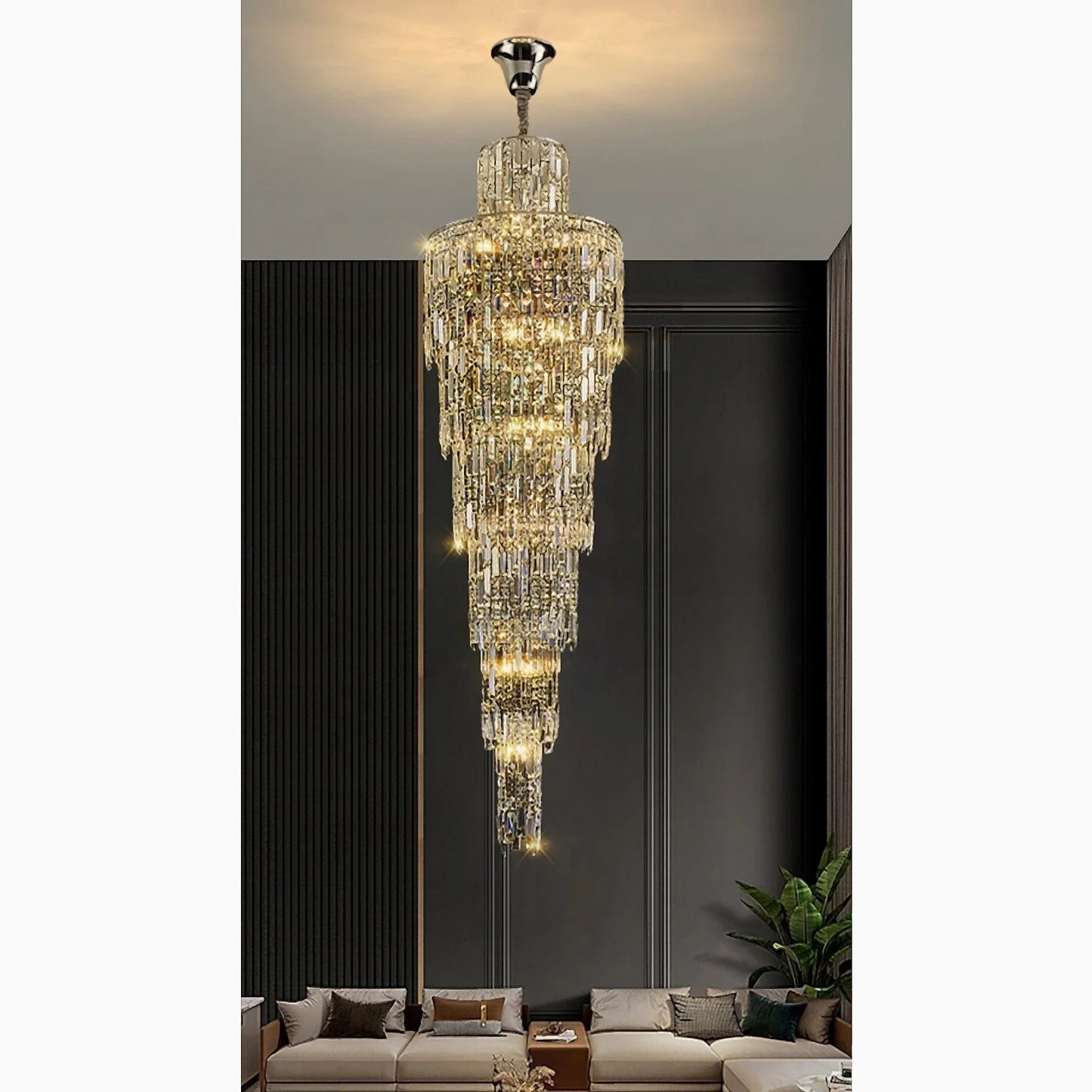 Moneglia | Chic Long Spiral Crystal Pendant Chandelier