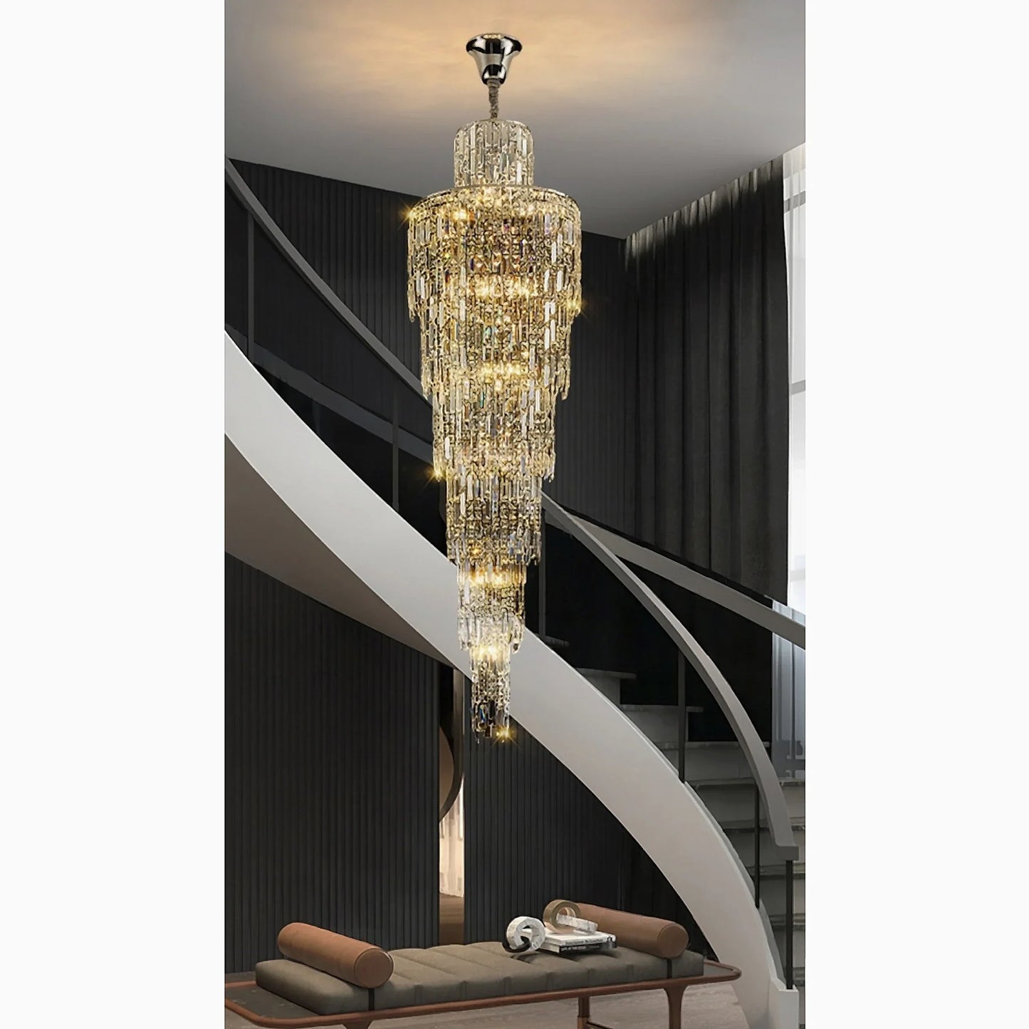 Moneglia | Chic Long Spiral Crystal Pendant Chandelier