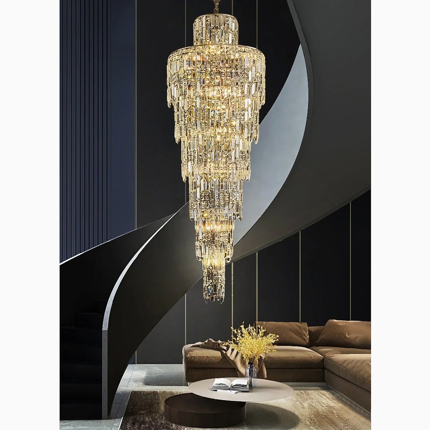 Moneglia | Chic Long Spiral Crystal Pendant Chandelier