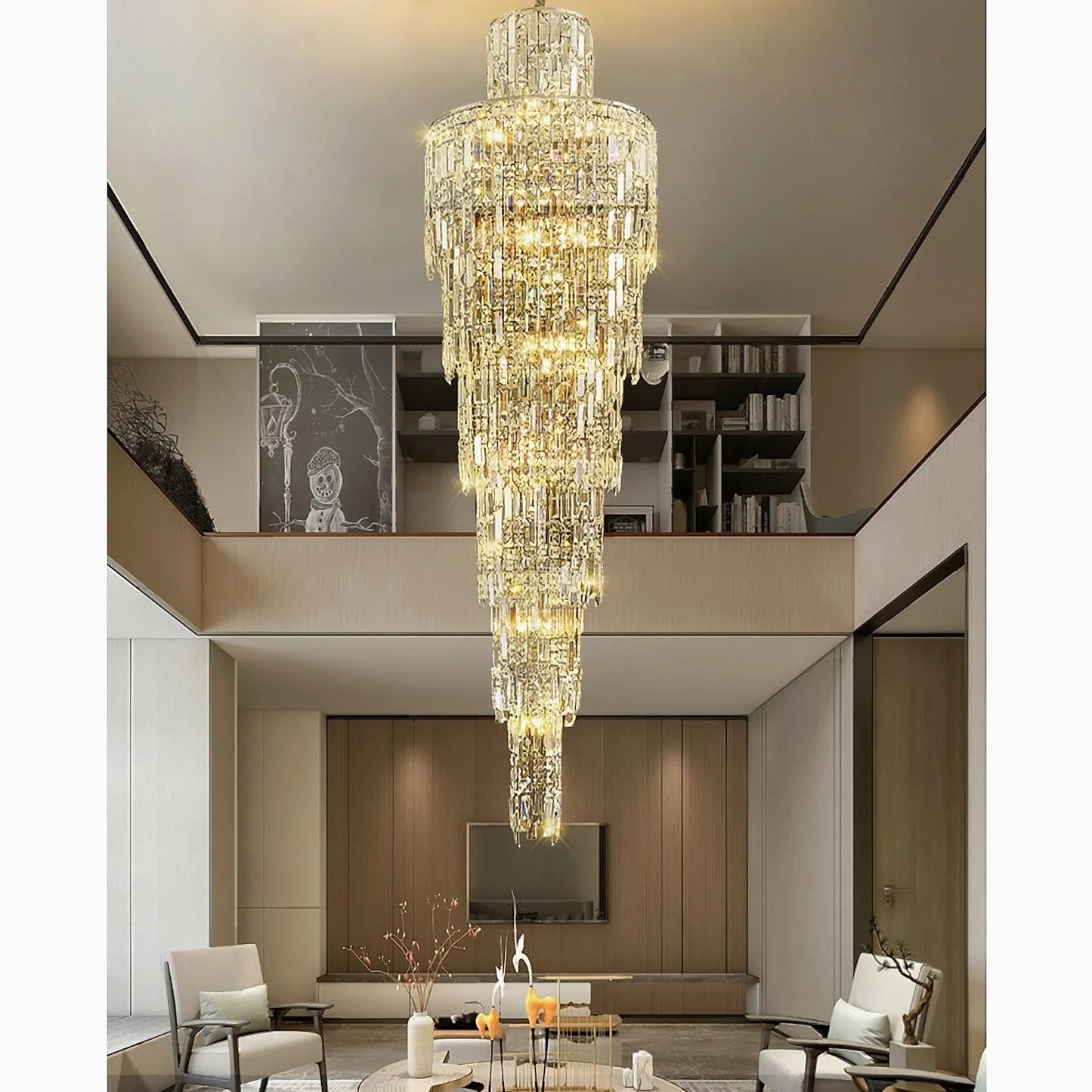 Moneglia | Chic Long Spiral Crystal Pendant Chandelier