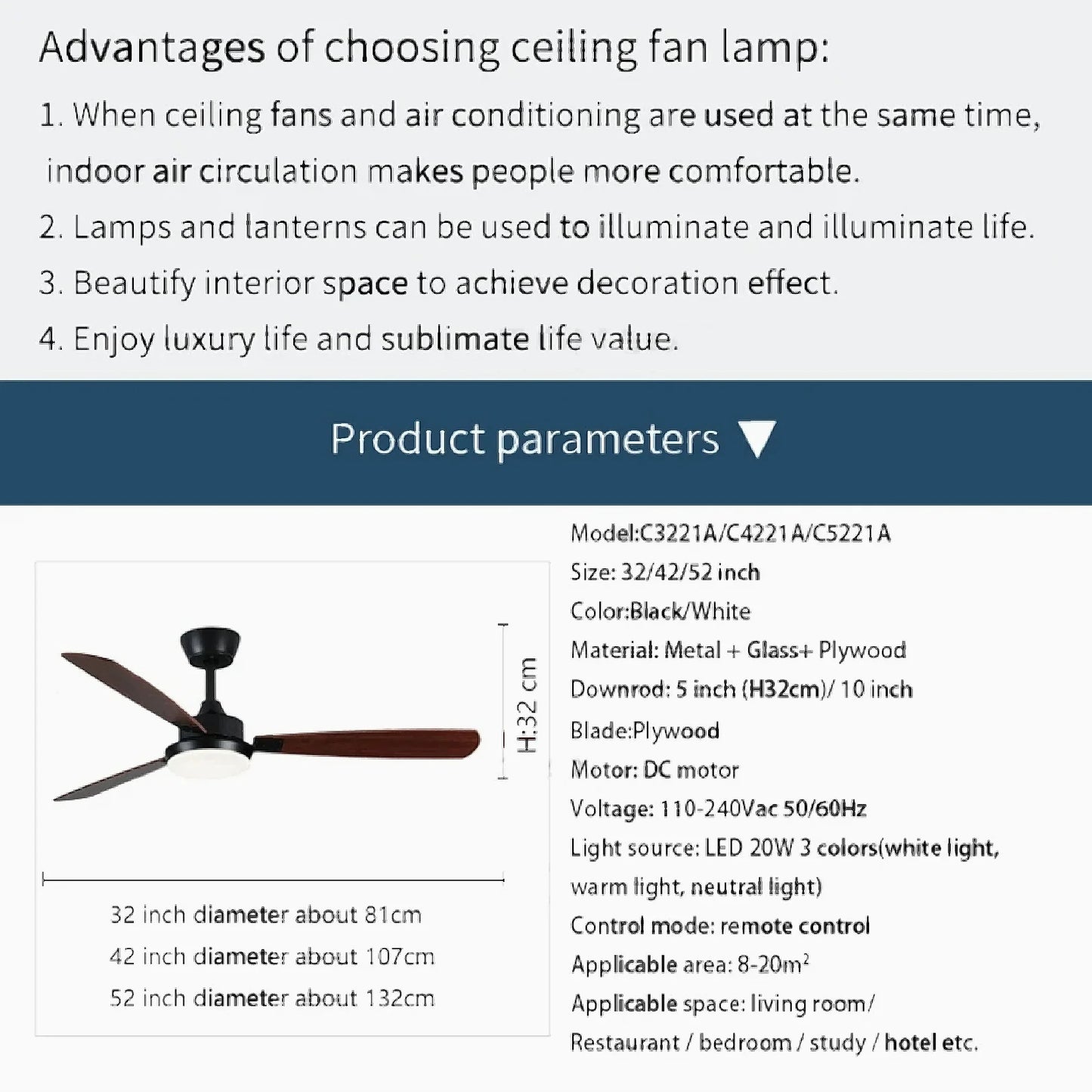 Valencia | Ceiling Fan with Lamp and Remote Control