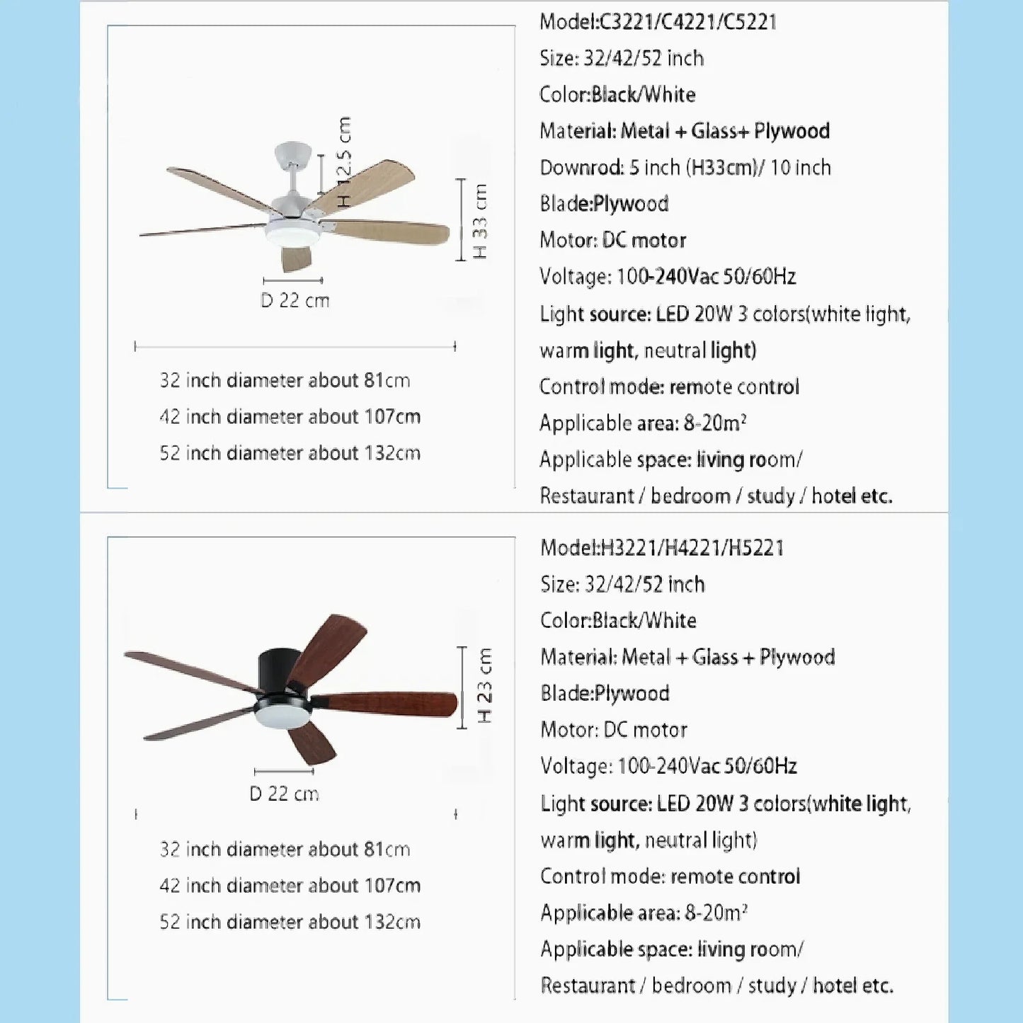 Valencia | Ceiling Fan with Lamp and Remote Control