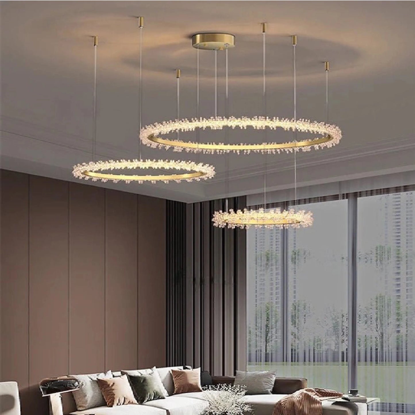 Versoix | Creative Crystal LED Pendant Light in the Shape of Rings for Living Room