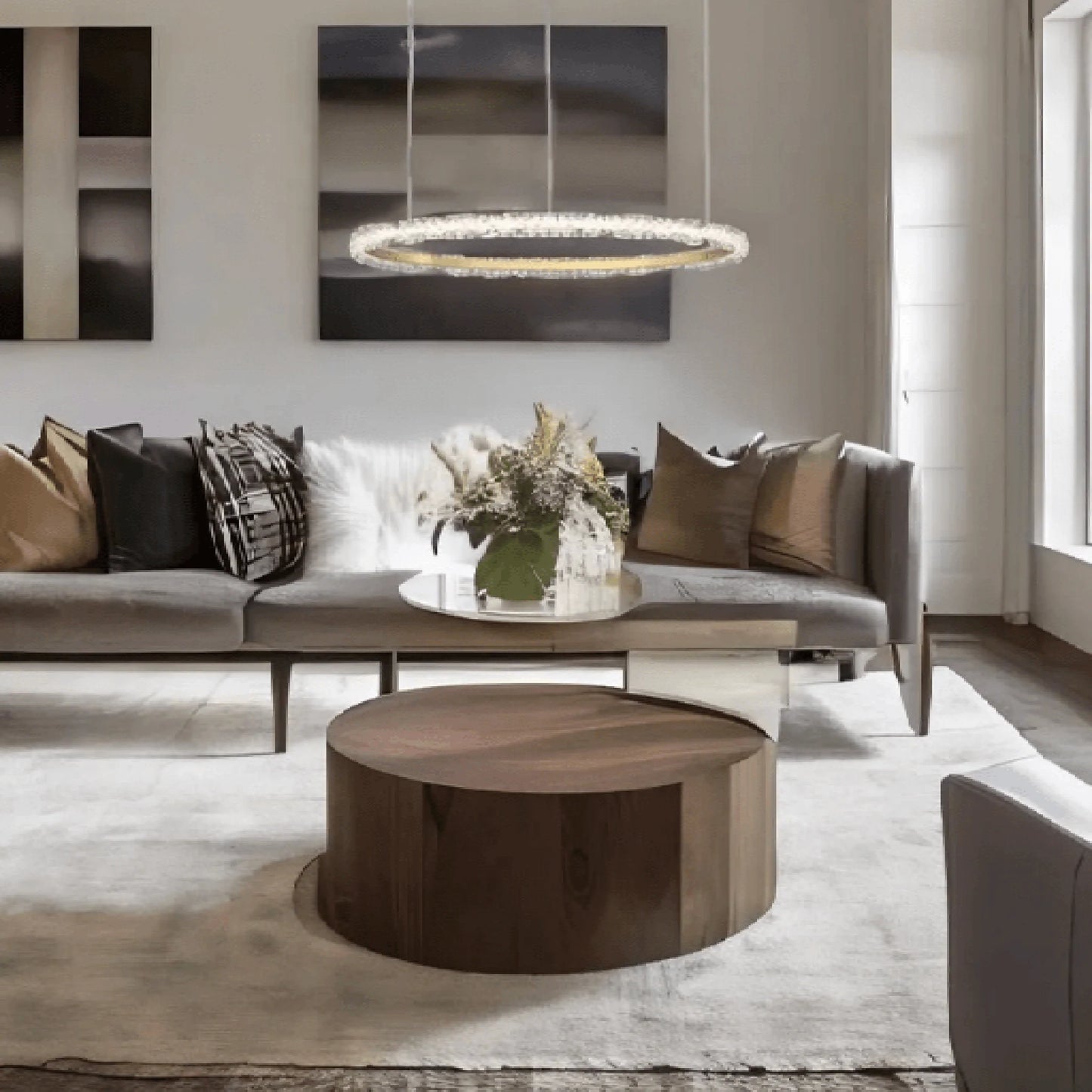 Versoix | Creative Crystal LED Pendant Light in the Shape of Rings for Living Room