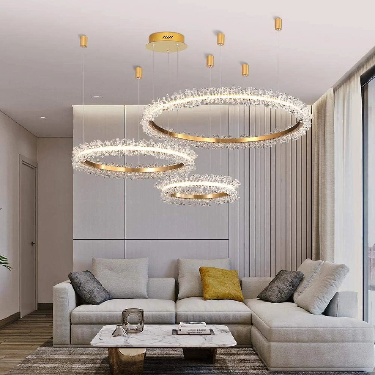 Versoix | Creative Crystal LED Pendant Light in the Shape of Rings for Living Room