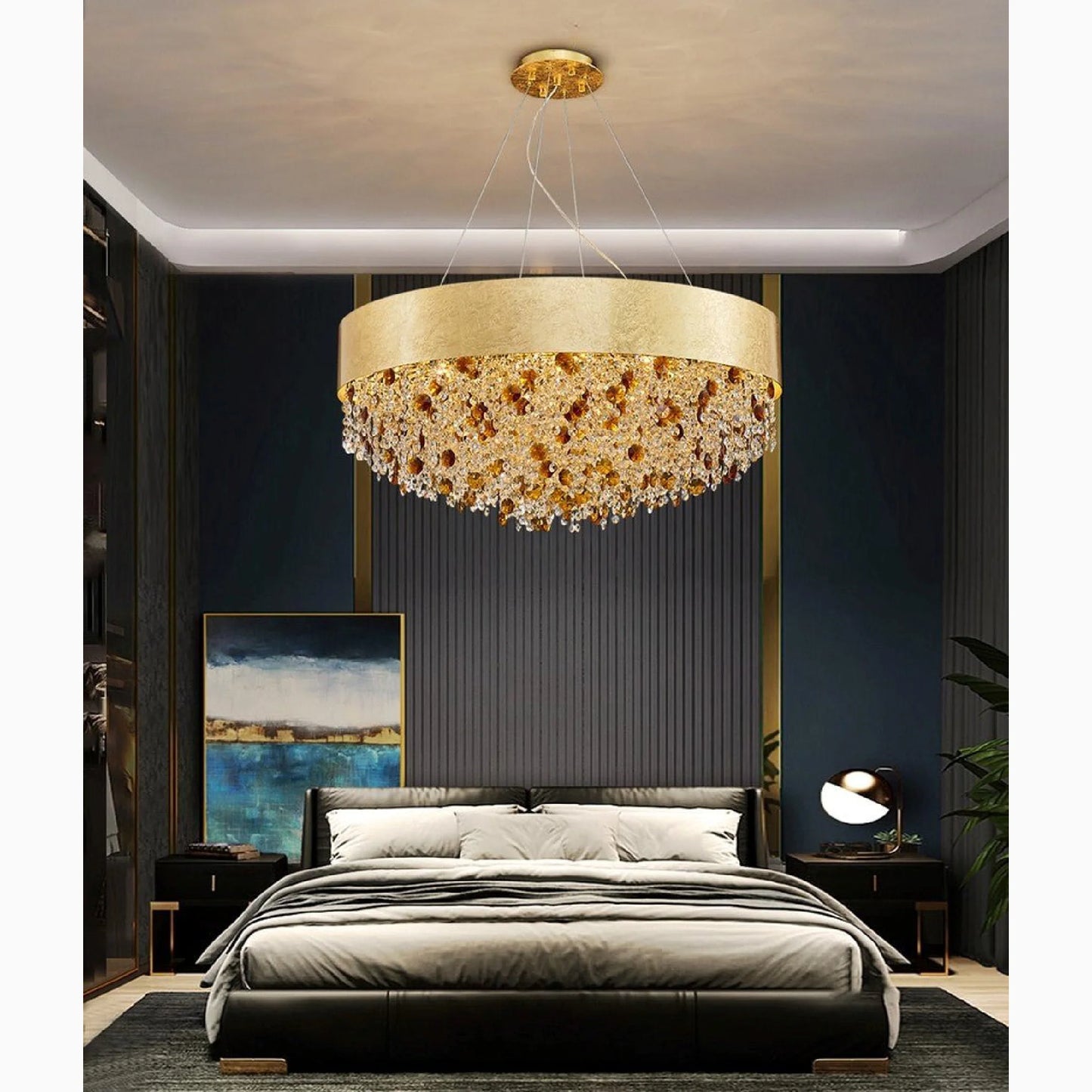 Zeme | Creative Luxury Round Gold Colored Crystal Chandelier