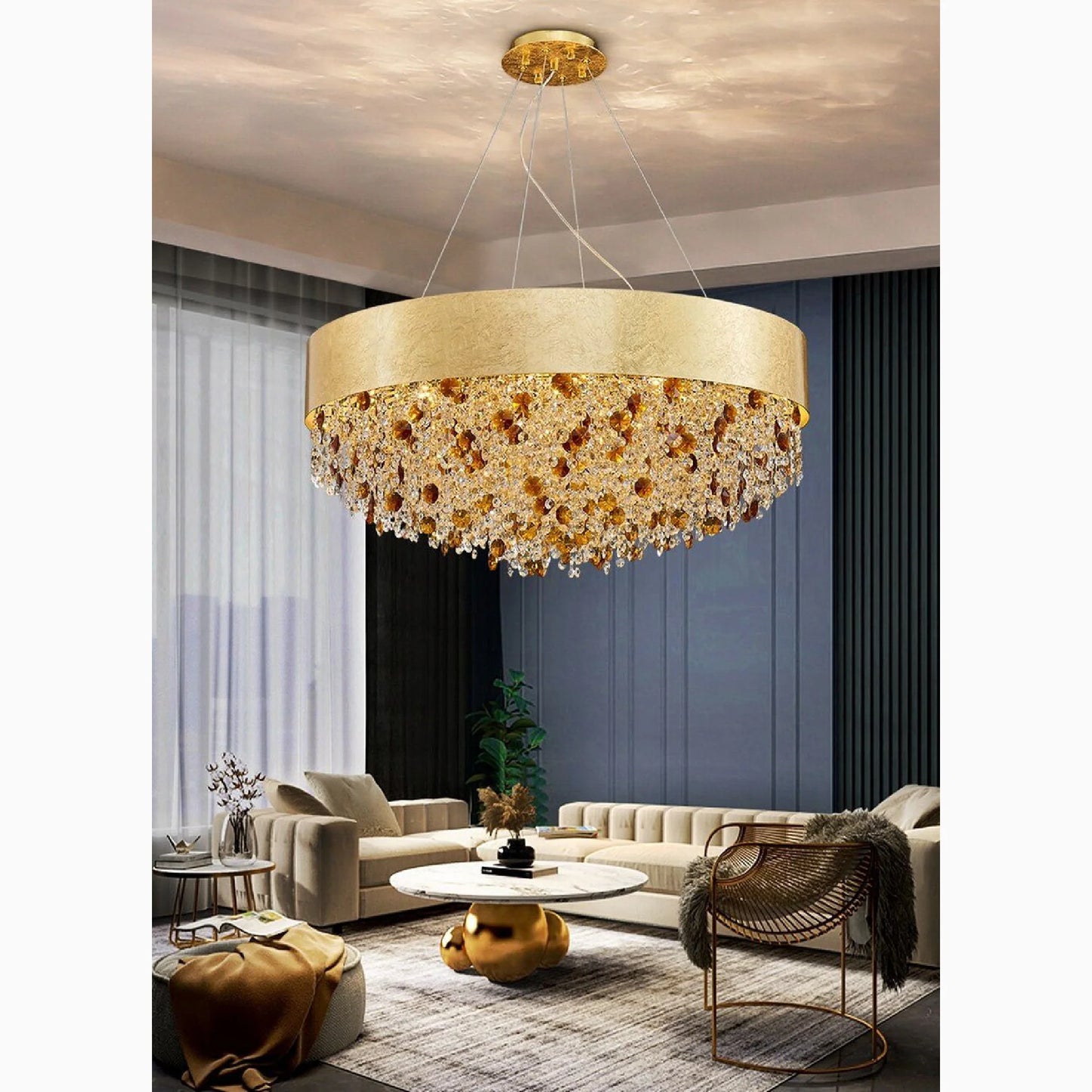 Zeme | Creative Luxury Round Gold Colored Crystal Chandelier