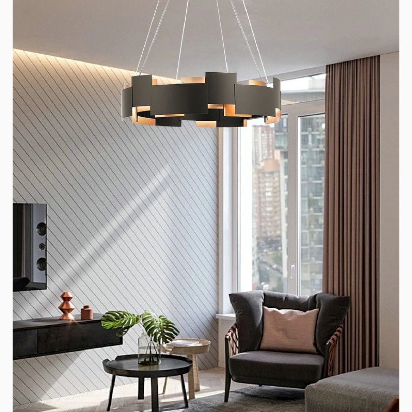 Zottegem | Modern Drum Black Luminaire Art LED Lights for Bedroom, Dining Room