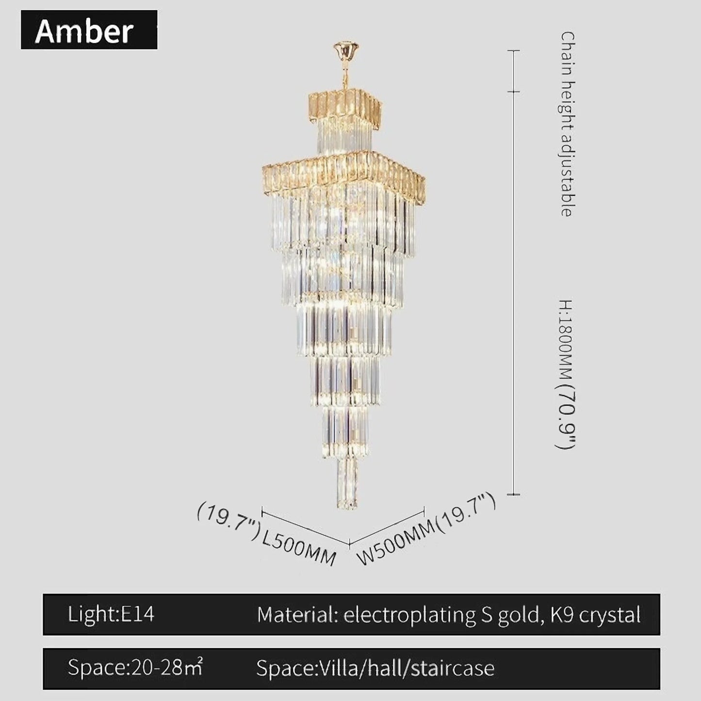 Beuil | High-end Villa Staircase Square Crystal Chandelier