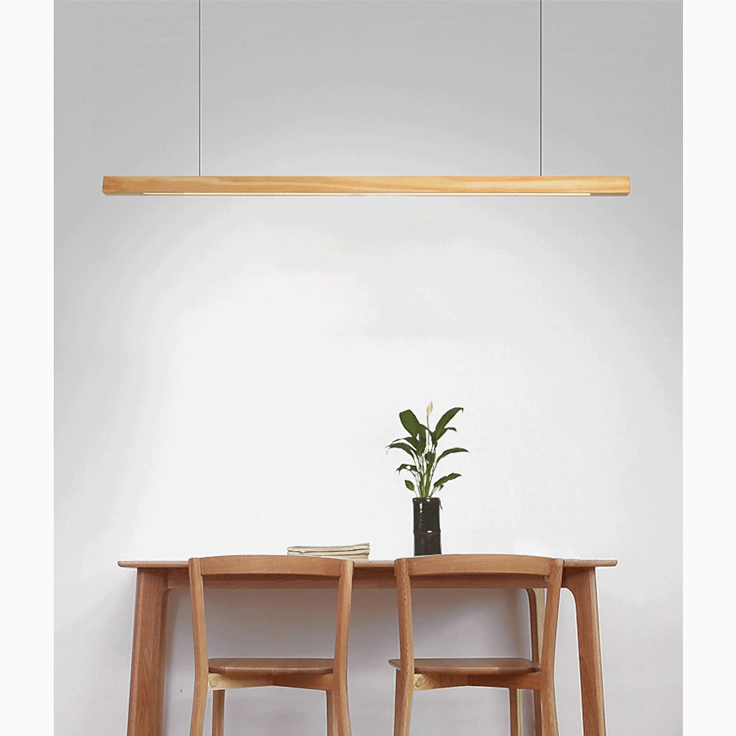 Tournefort | Natural Wood Linear Bar Chandelier for Dining Room, Kitchen