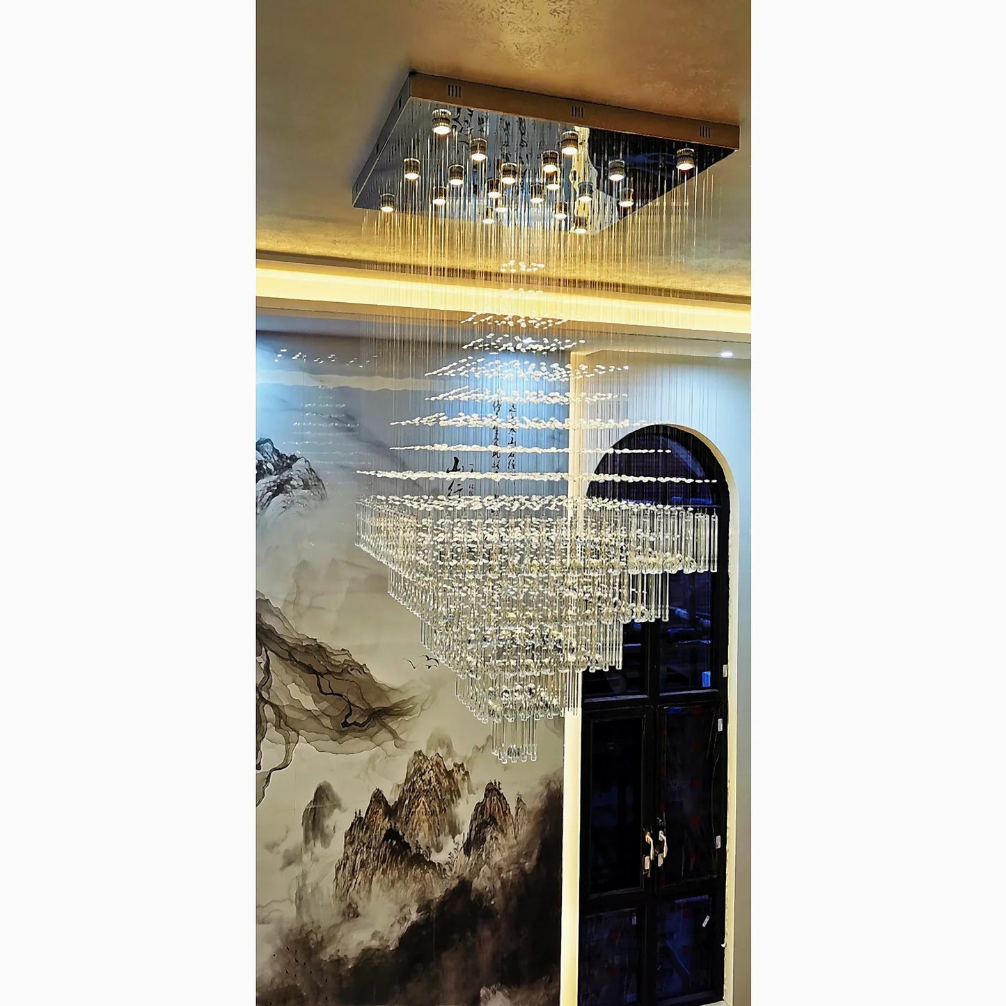 Tourrette-Levens | Modern Crystal LED Ceiling Chandelier with Square Base