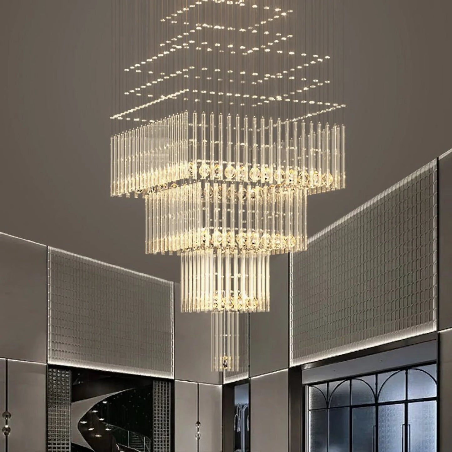 Tourrette-Levens | Modern Crystal LED Ceiling Chandelier with Square Base