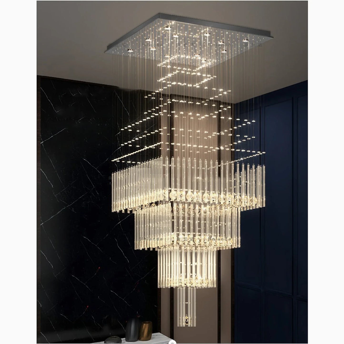 Tourrette-Levens | Modern Crystal LED Ceiling Chandelier with Square Base