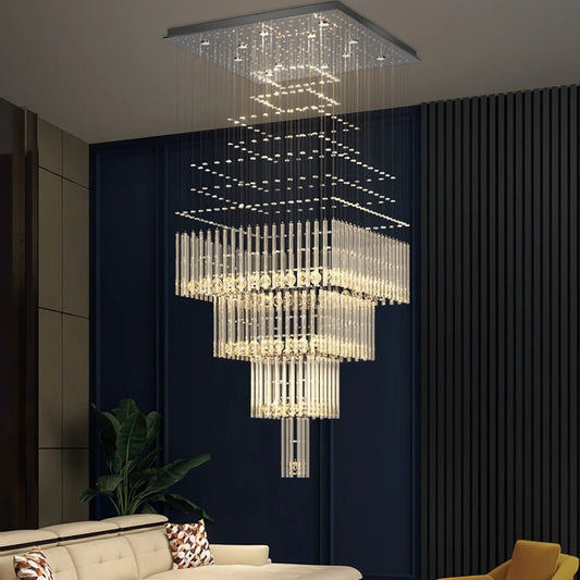 Tourrette-Levens | Modern Crystal LED Ceiling Chandelier with Square Base