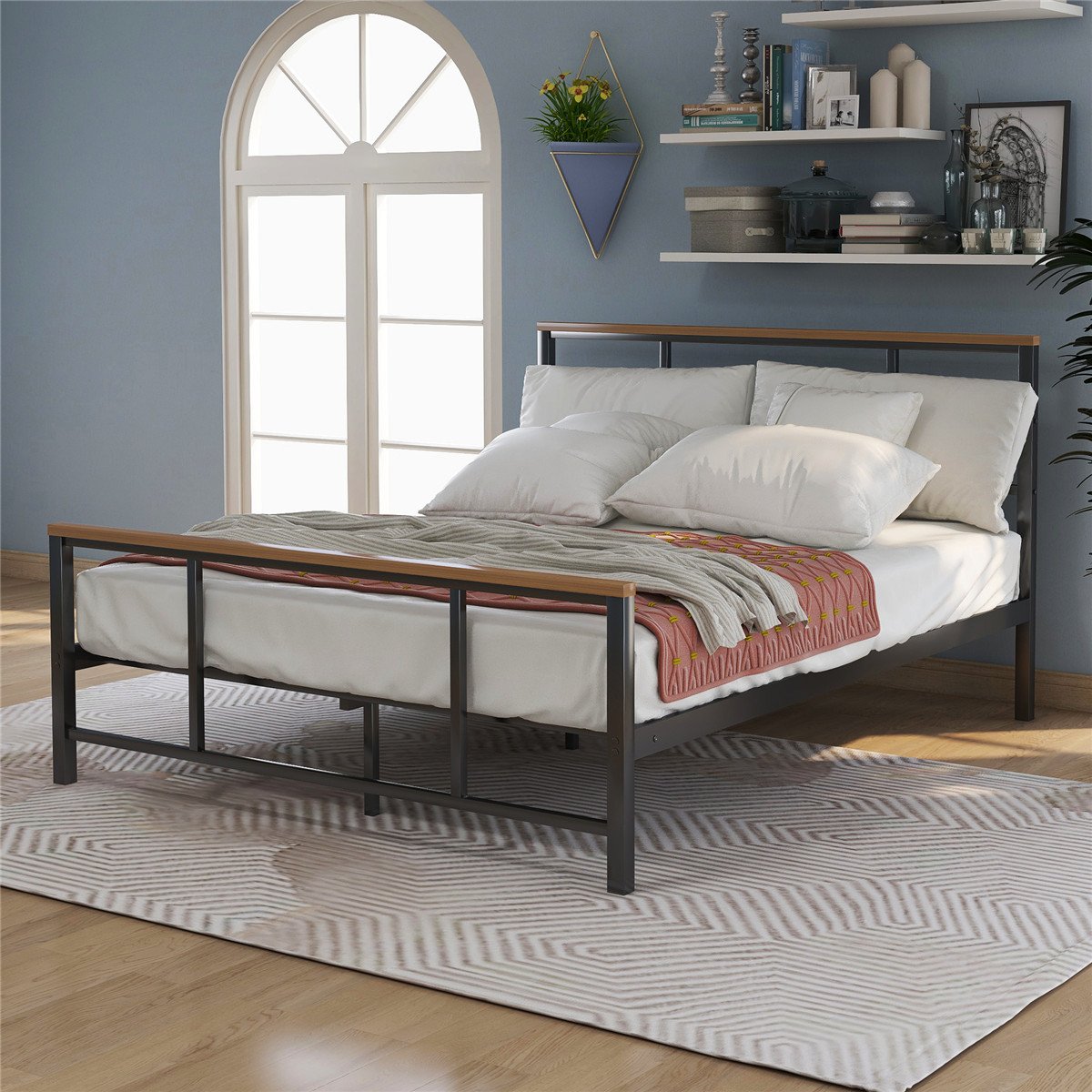 Metal Bed With Wooden Accents