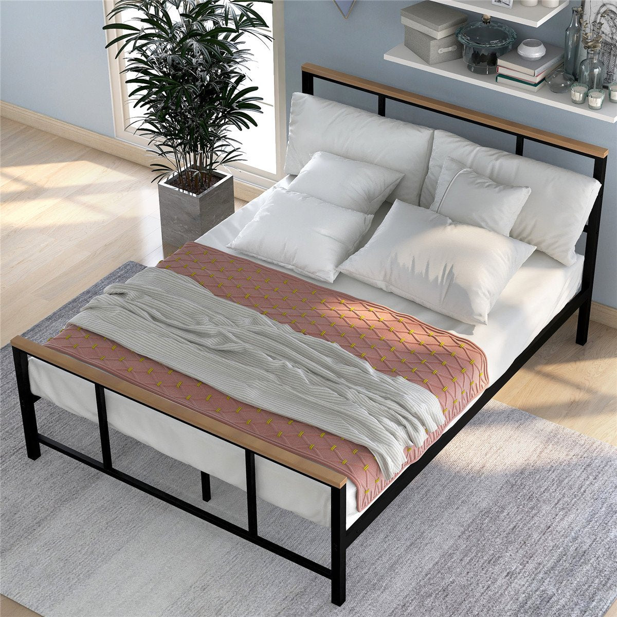 Metal Bed With Wooden Accents