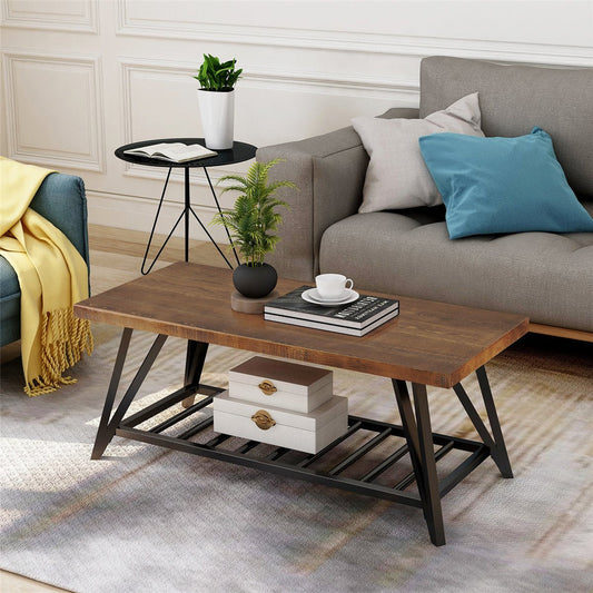 Modern Coffee Table | Easy Assembly Tea Table Cocktail Table with Lower Shelf for Living Room