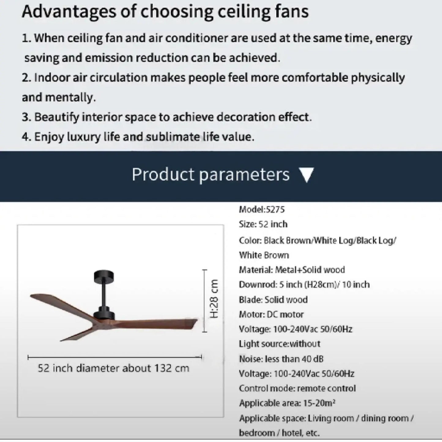 Modern Fashion Solid Wood Ceiling Fan 56"