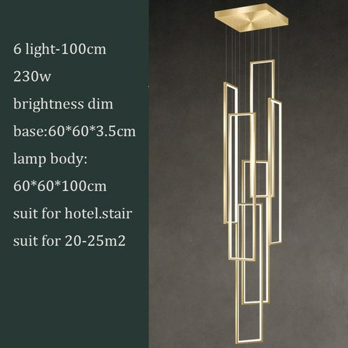 Modern LED Stair long chandelier minimalist creative rectangular villa