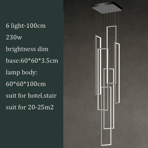 Modern LED Stair long chandelier minimalist creative rectangular villa