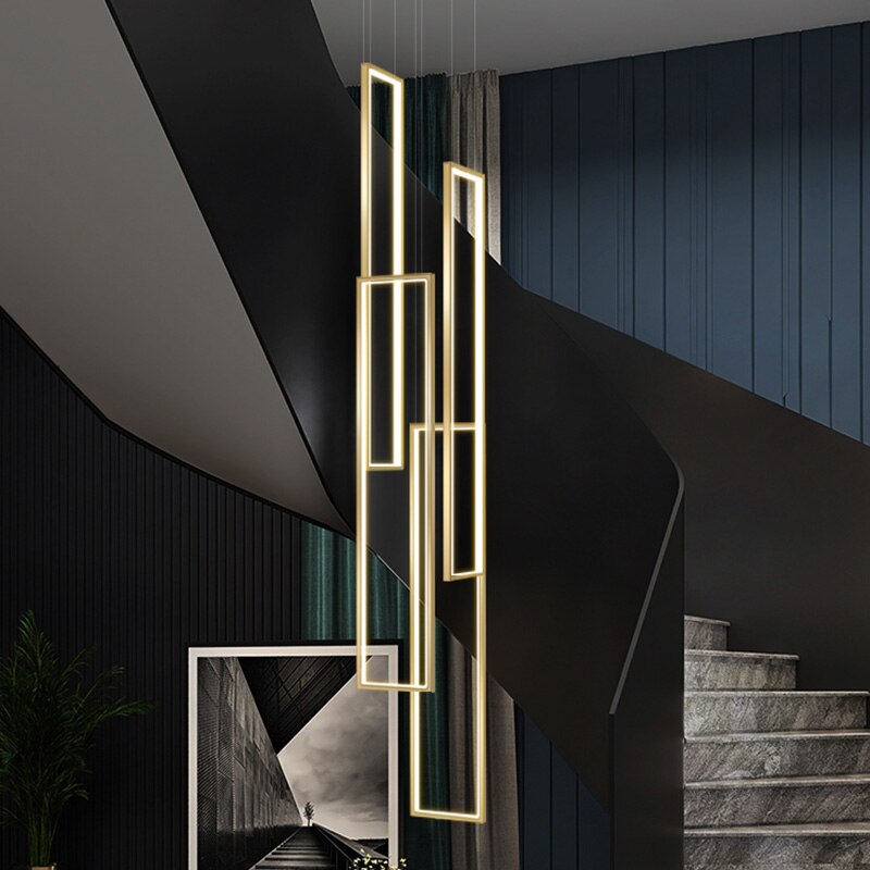 Modern LED Stair long chandelier minimalist creative rectangular villa